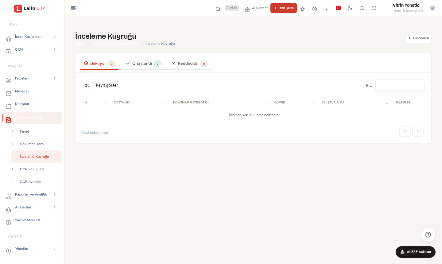 OCR inceleme — taranan belge ve çıkarılan alanlar yan yana